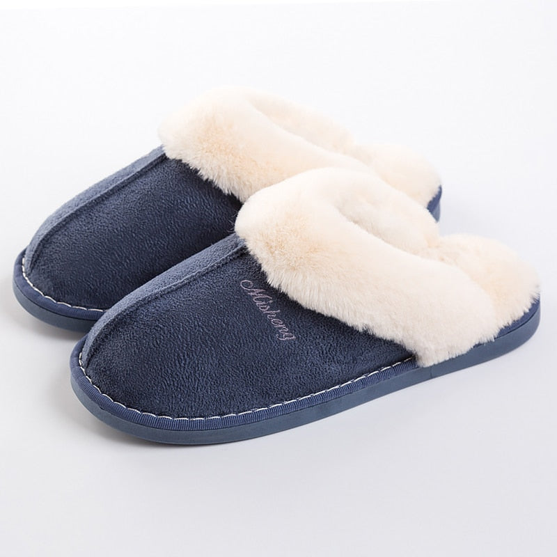 Women's Fluffy slippers Winter fur sliders house slippers for women Big size 14 warm non-slip Couple soft plush home shoes