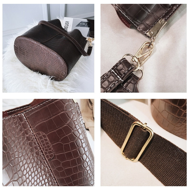 Ansloth Crocodile Crossbody Bag For Women Shoulder Bag Brand Designer Women Bags Luxury PU Leather Bag Bucket Bag Handbag HPS405