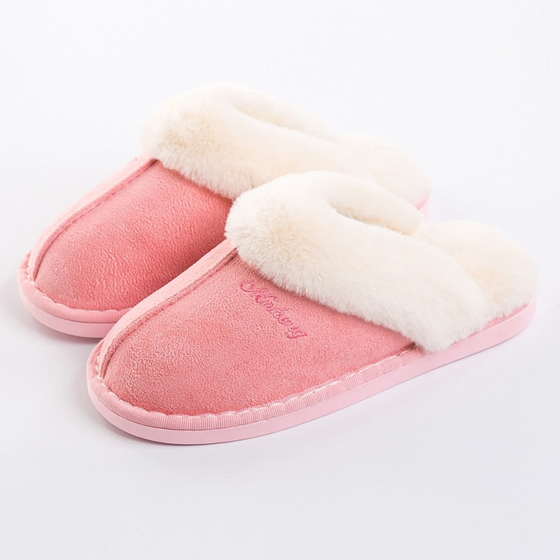 Women's Fluffy slippers Winter fur sliders house slippers for women Big size 14 warm non-slip Couple soft plush home shoes