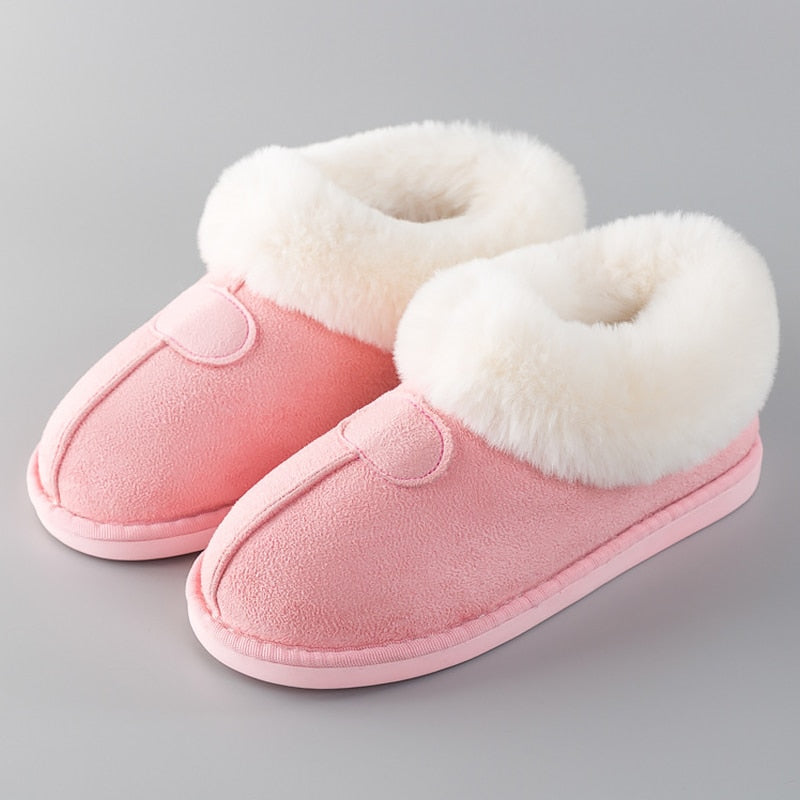 Women's Fluffy slippers Winter fur sliders house slippers for women Big size 14 warm non-slip Couple soft plush home shoes