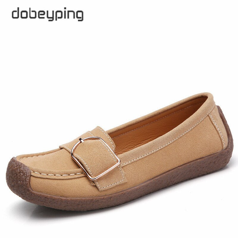dobeyping Spring Autumn Shoes Woman Genuine Leather Women Flats Slip On Women's Loafers Female Moccasins Shoe Buckle Footwear