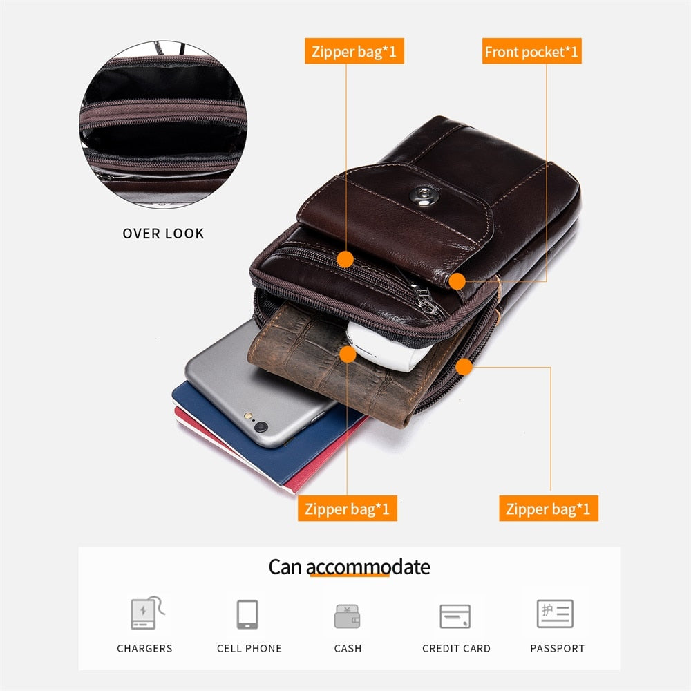 WESTAL Small Men's Bag Genuine Leather Flap Phone Belt Pouch Men's Shoulder Bags Men Leather Crossbody Bags Over The Shoulder