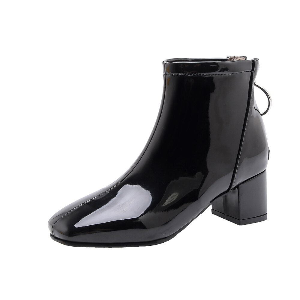 autumn Women ankle Boots fashion simple slip-on Bright leather platform Booties feminina yellow purple Thick with shoes woman 38