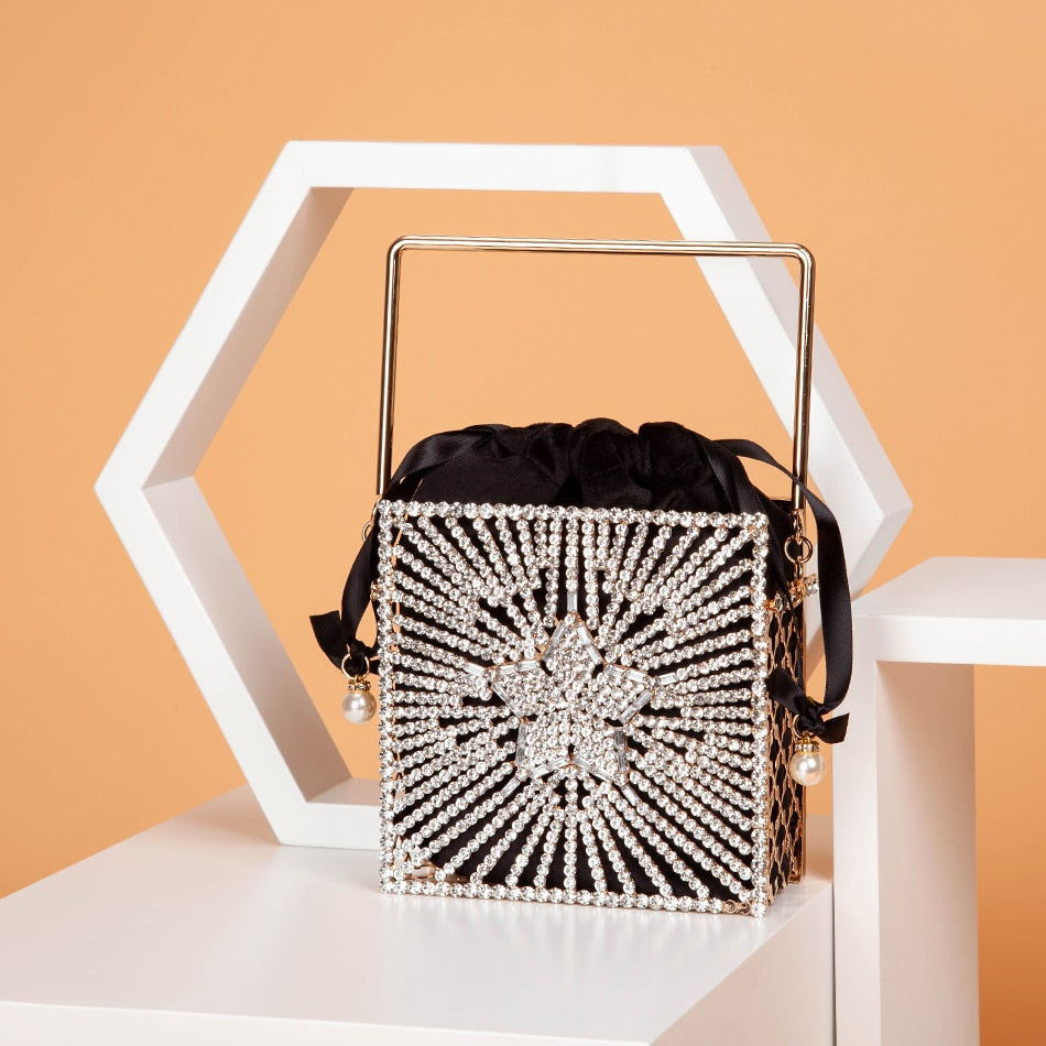 Shiny star Diamonds Evening Bags Women 2020 New Luxury Rhinestone Metal Cage Clutch Purse Female Chic Hollow Out Shoulder Bags