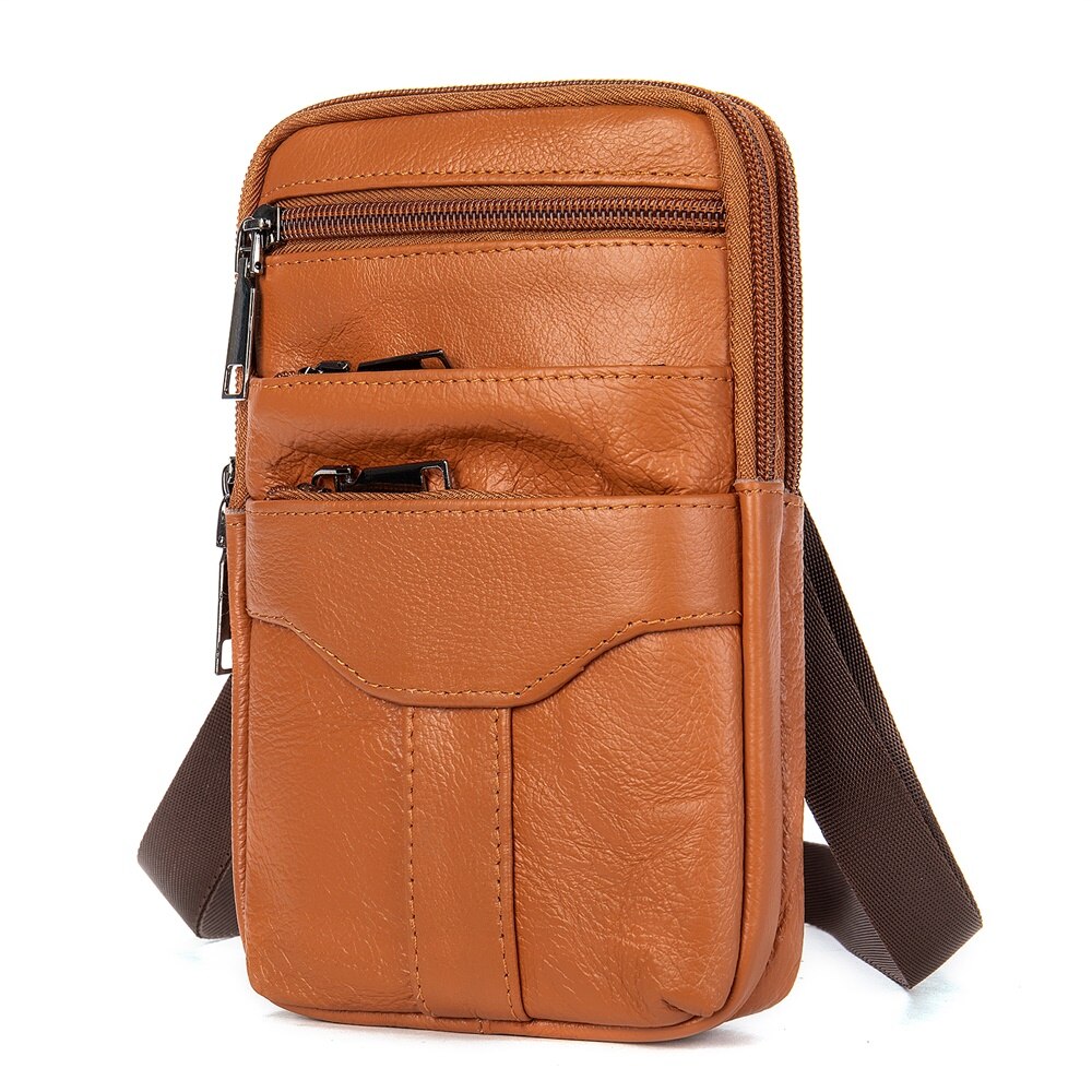 WESTAL Small Men's Bag Genuine Leather Flap Phone Belt Pouch Men's Shoulder Bags Men Leather Crossbody Bags Over The Shoulder