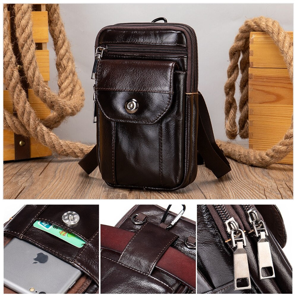 WESTAL Small Men's Bag Genuine Leather Flap Phone Belt Pouch Men's Shoulder Bags Men Leather Crossbody Bags Over The Shoulder