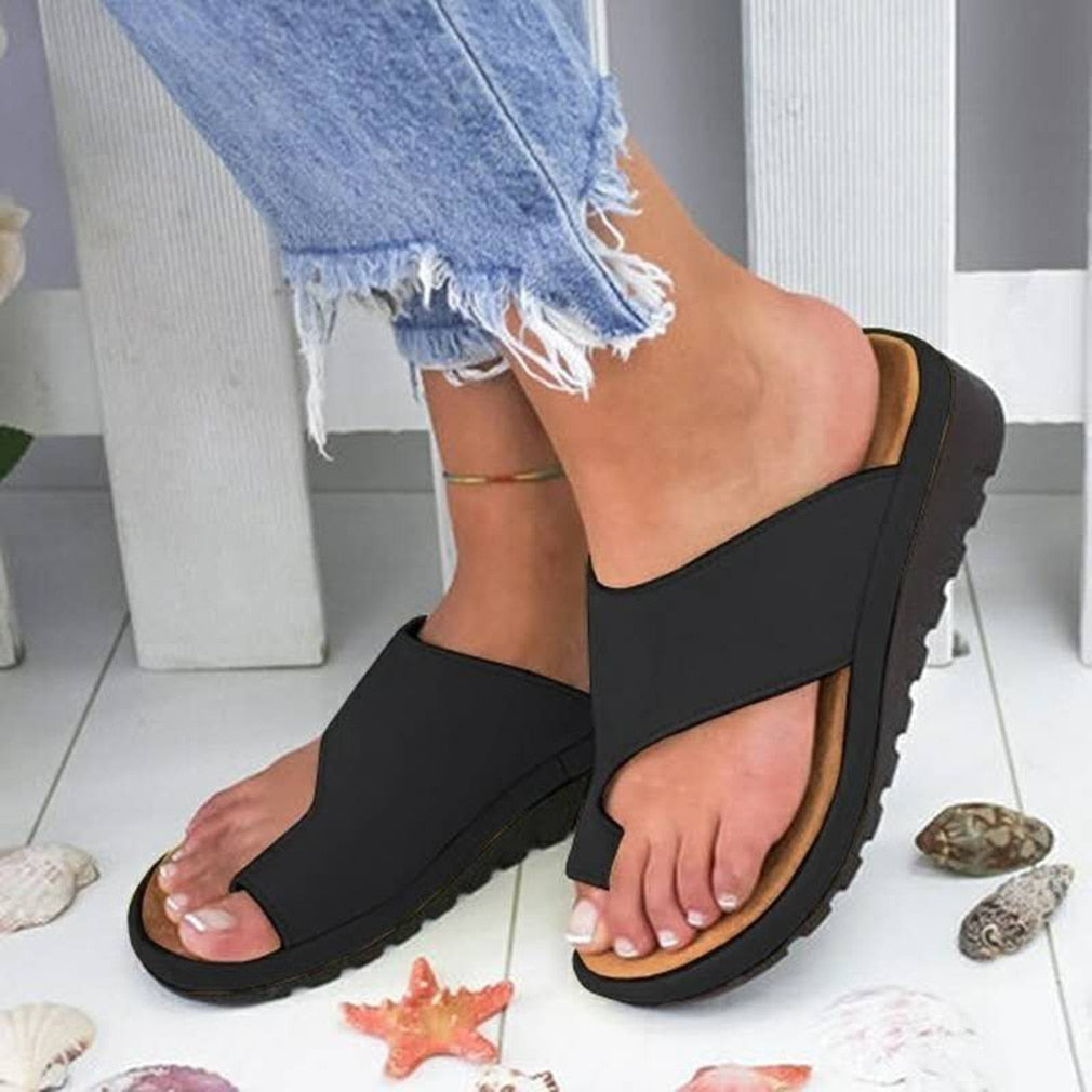 Women Leather Shoes Comfy Platform Flat Sole Ladies Casual Soft Big Toe Foot Correction Sandal Orthopedic Bunion Corrector
