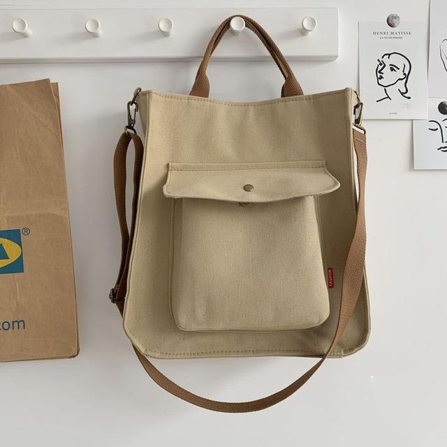 Corduroy Shoulder Bag Women Vintage Shopping Bags Zipper Girls Student Bookbag Handbags Casual Tote With Outside Pocket