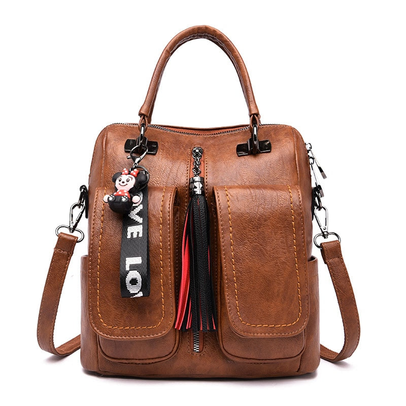 3-in-1 Women Backpacks Vintage Female Shoulder Bags Soft Leather Backpack Ladies Travel Back Pack Luxury Bags for Girls Mochila