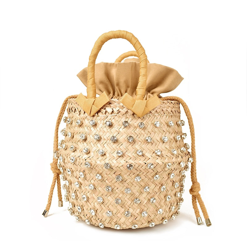 Artmomo Woven Crystal Embellished Tote Bag Rainbow Bucket Bag Women's Shoulder Bags Best Handbags 2020 Purses diamond bags