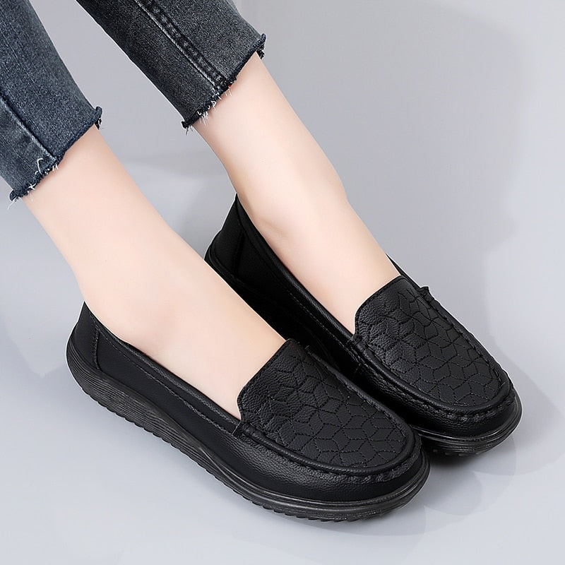 2022 New Women Flats Shoes Women Genuine Leather Shoes Woman Loafers Slip On Ballet Flats Ballerines Flats Walking Plus Size