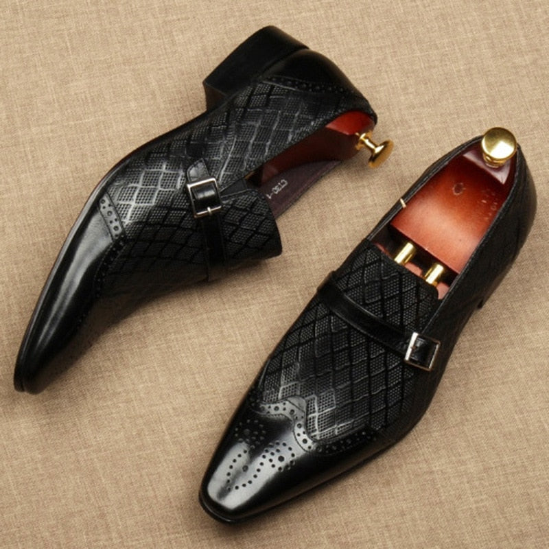Italian Men's Formal Shoes Luxury Genuine Leather Handmade Black Wedding Soical Suit Buckle 2022 Autumn New Oxford Dress Loafers