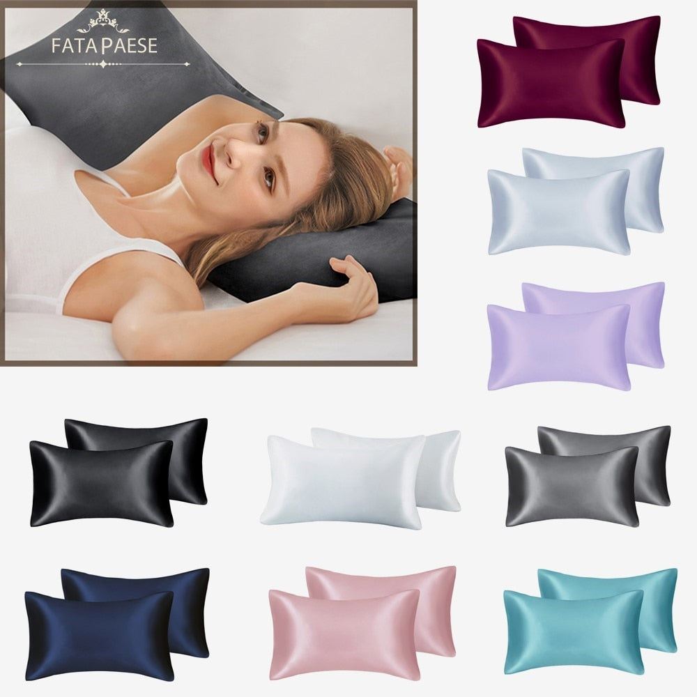 Solid High Quality Silky Satin Skin Care Pillowcase Hair Anti Pillow Case Queen King Full Size Pillow Cover For Sleep
