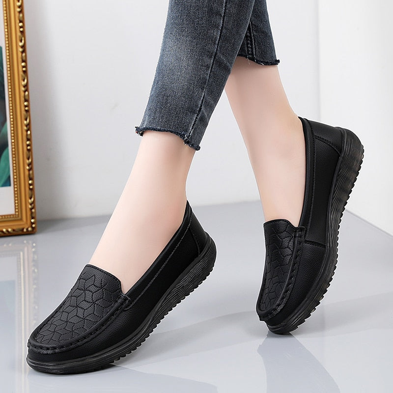 2022 New Women Flats Shoes Women Genuine Leather Shoes Woman Loafers Slip On Ballet Flats Ballerines Flats Walking Plus Size