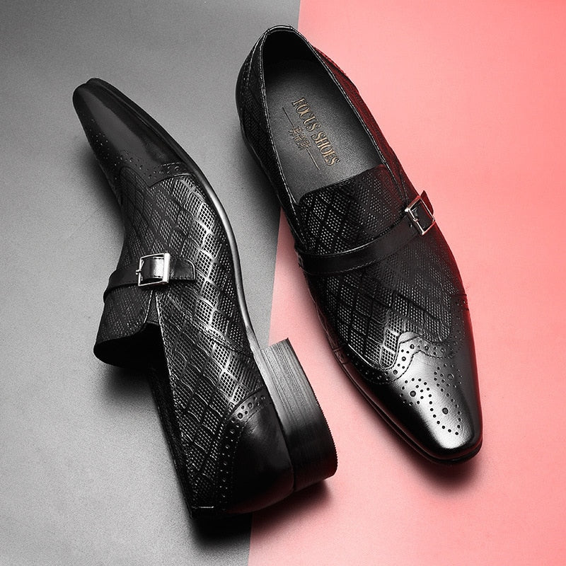 Italian Men's Formal Shoes Luxury Genuine Leather Handmade Black Wedding Soical Suit Buckle 2022 Autumn New Oxford Dress Loafers