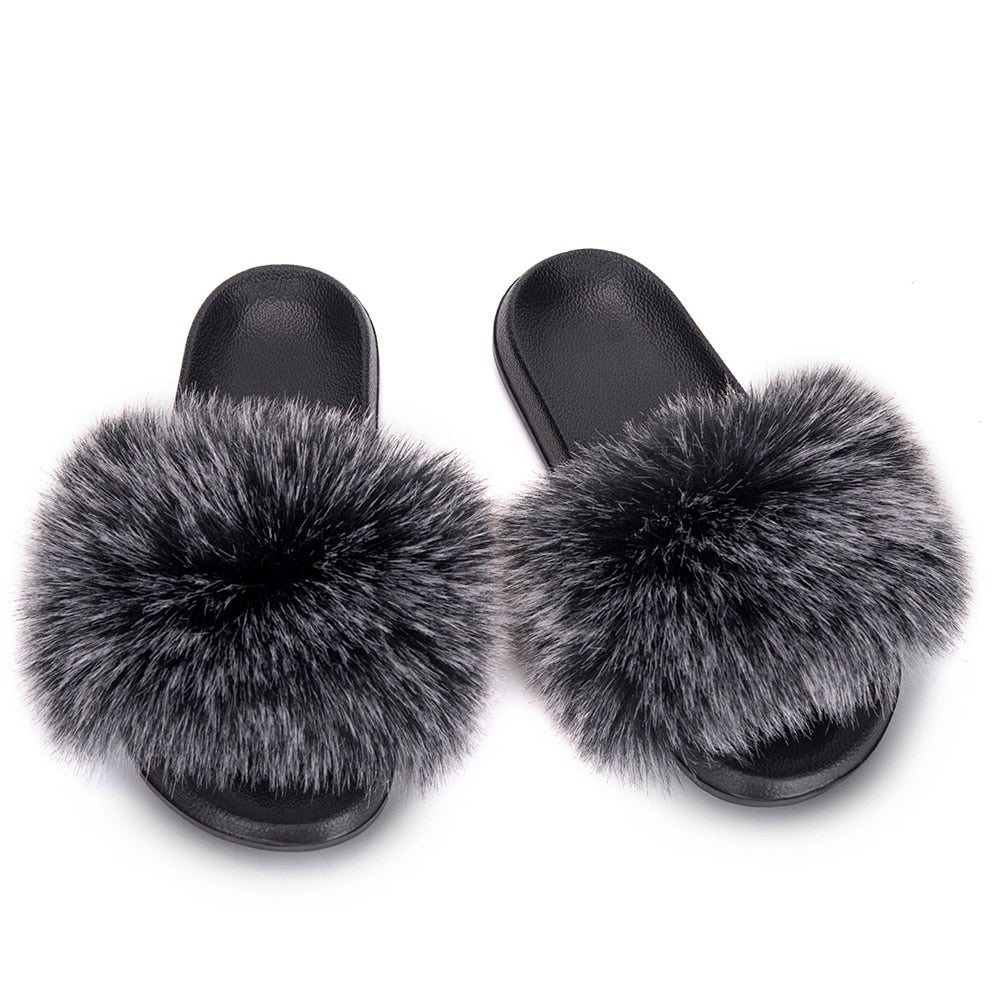 MPPM Faux Fur Slippers Fur Slides Fur Fluffy Sandals Girls Beach Home Plush Sliders Furry Flip Flops Women Shoes Woman