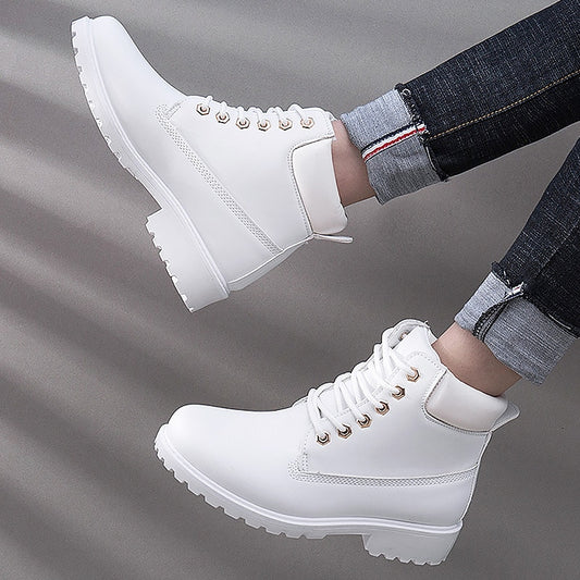 Lace-up ankle boots for women 2019 new fashion warm winter boots women solid square heel shoes woman plus size zapatos de mujer