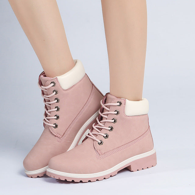 Lace-up ankle boots for women 2019 new fashion warm winter boots women solid square heel shoes woman plus size zapatos de mujer