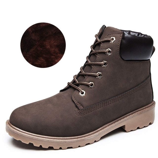 Lace-up ankle boots for women 2019 new fashion warm winter boots women solid square heel shoes woman plus size zapatos de mujer