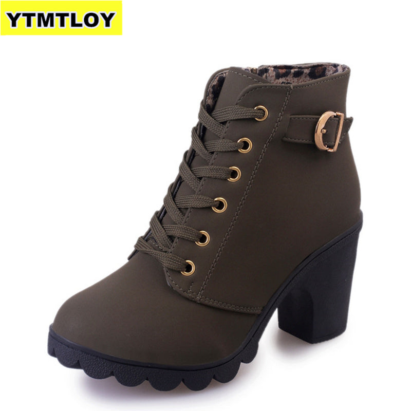 Plus Size 35-43 Winter Casual Women Pumps Warm Ankle Boots Waterproof High Heels Snow Martin Shoes Botas Patent Botas Muje