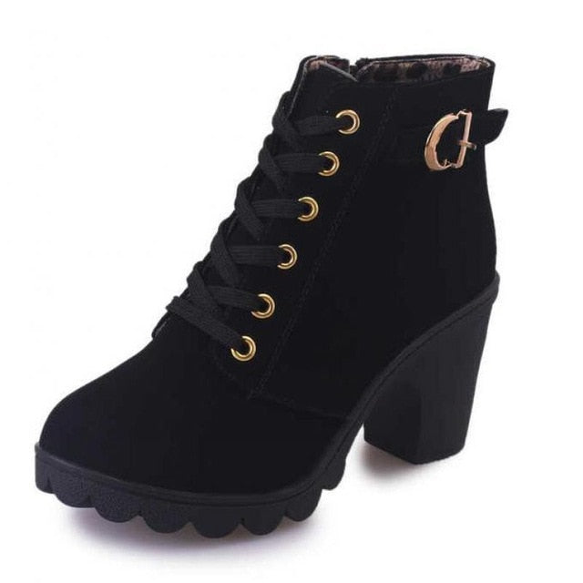 Plus Size 35-43 Winter Casual Women Pumps Warm Ankle Boots Waterproof High Heels Snow Martin Shoes Botas Patent Botas Muje