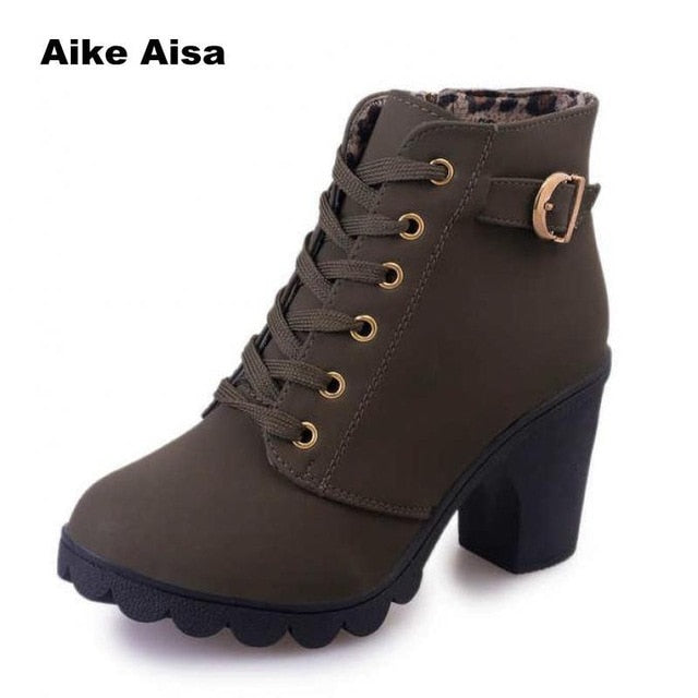 Plus Size 35-43 Winter Casual Women Pumps Warm Ankle Boots Waterproof High Heels Snow Martin Shoes Botas Patent Botas Muje