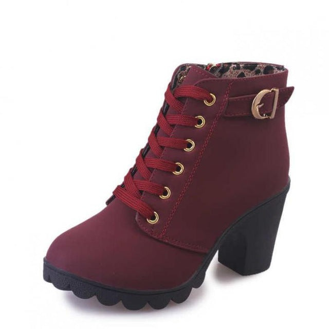 Plus Size 35-43 Winter Casual Women Pumps Warm Ankle Boots Waterproof High Heels Snow Martin Shoes Botas Patent Botas Muje