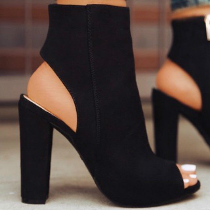 Open-Toe Zippered Ankle Booties