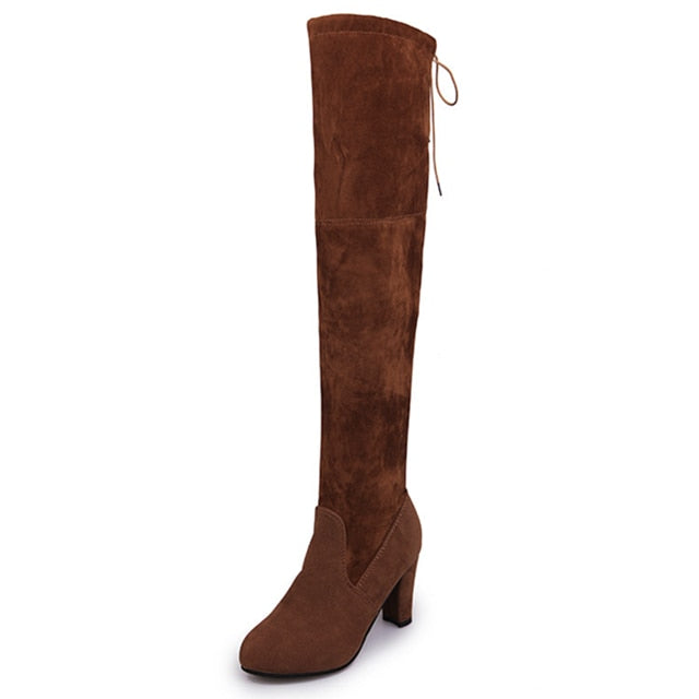 Sexy Over-the-knee Boots Women Boots Female Winter Shoes Woman Lace Up Fashion Suede High Heels Boots Thigh High Boots 41 42 43