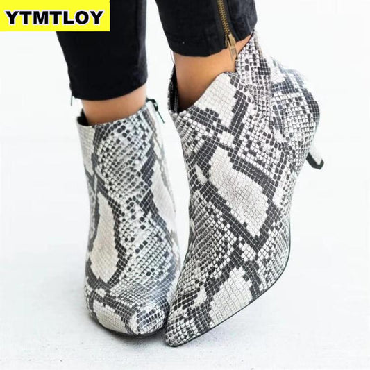 NEW Women's Ankle Boots Leopard Women Pointed Toe Ladies Chunky High heel Female Shoes Woman Footwear Plus Size 35-43 Snake