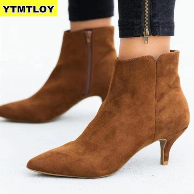 NEW Women's Ankle Boots Leopard Women Pointed Toe Ladies Chunky High heel Female Shoes Woman Footwear Plus Size 35-43 Snake