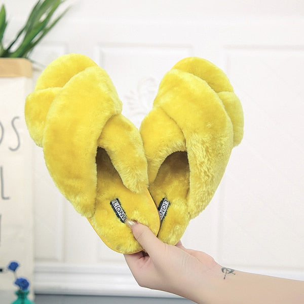 Women Slippers Indoor Shoes Winter Soft Home Slippers Plush Warm Non-slip Fur Shoes Flat Casual Female