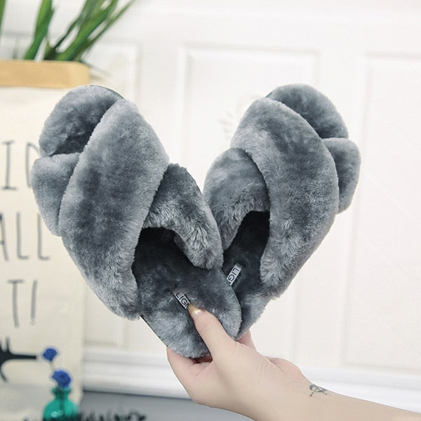 Women Slippers Indoor Shoes Winter Soft Home Slippers Plush Warm Non-slip Fur Shoes Flat Casual Female