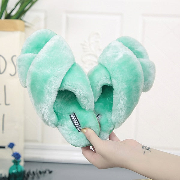 Women Slippers Indoor Shoes Winter Soft Home Slippers Plush Warm Non-slip Fur Shoes Flat Casual Female