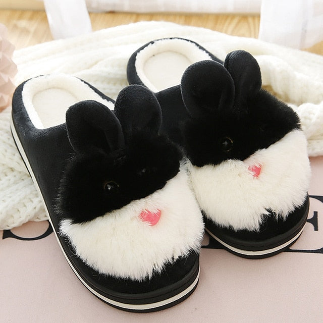 Women fur slippers Cute rabbit slippers Winter Keep warm Indoor shoes for girls Non slip Soft Funny slippers women Memory Foam