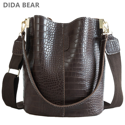 DIDA BEAR Crocodile Crossbody Bag For Women Shoulder Bag Brand Designer Luxury PU Leather Bucket Handbag