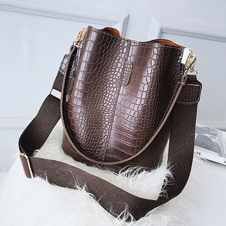 DIDA BEAR Crocodile Crossbody Bag For Women Shoulder Bag Brand Designer Luxury PU Leather Bucket Handbag