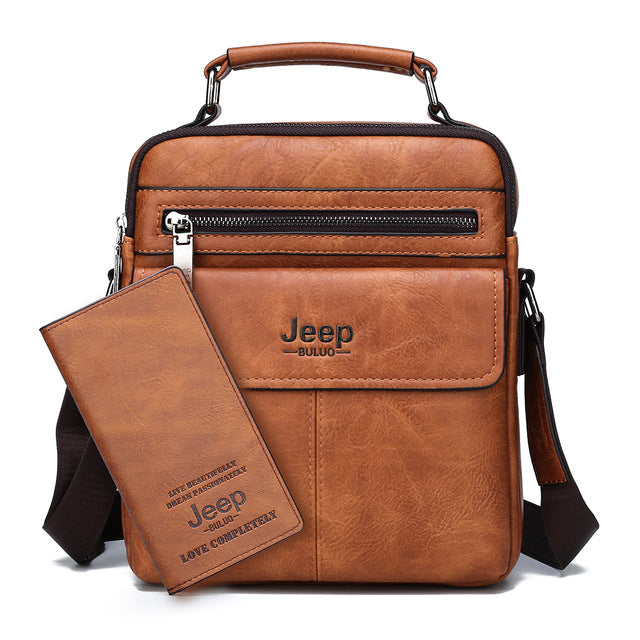 JEEP BULUO Men's Crossbody Shoulder Leather Handbag Business Man Bag Tote