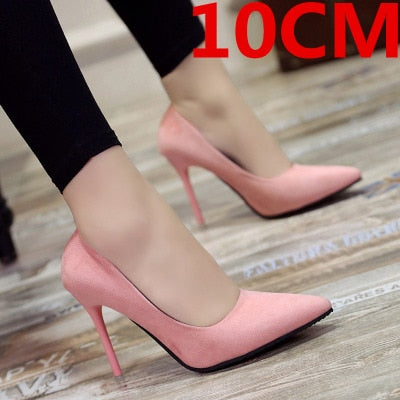 Cresfimix women casual suede 8cm high heels lady cute party high heel female office comfortable heel shoes
