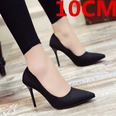 Cresfimix women casual suede 8cm high heels lady cute party high heel female office comfortable heel shoes