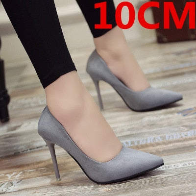 Cresfimix women casual suede 8cm high heels lady cute party high heel female office comfortable heel shoes