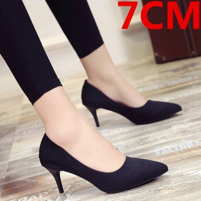 Cresfimix women casual suede 8cm high heels lady cute party high heel female office comfortable heel shoes