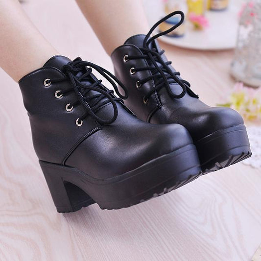 New Martin boots Women Platform Shoes lace up Pu leater shoes White Black Women Chunky Heels Hot Sale Shoes Woman