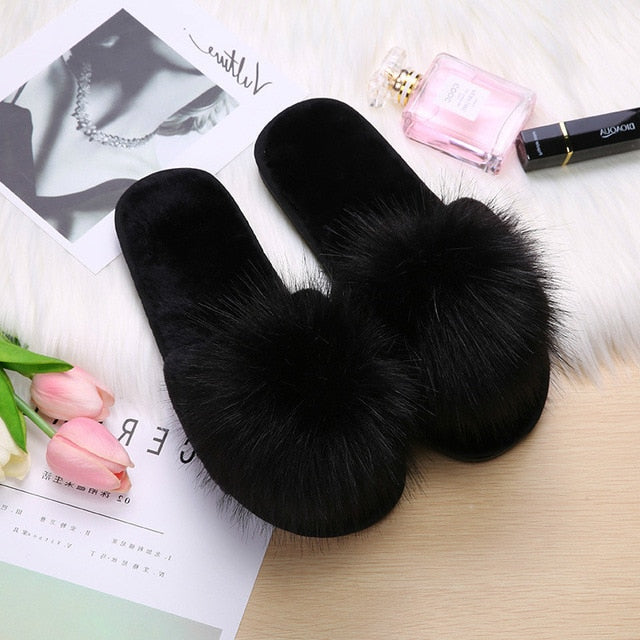 Fluffy Slippers For Women Fur Slides Furry Female Winter Home Shoes Fuzzy Woman Indoor House Ladies Flip Flops Chinelo Feminino