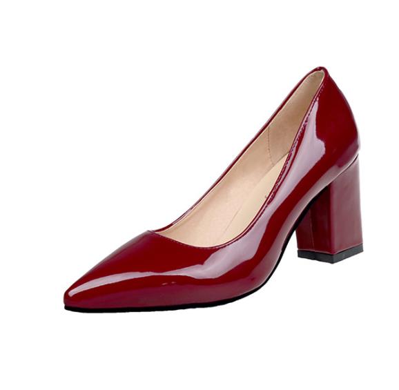 2020 Women Pumps Black High heels Lady Patent leather Thick Single pointed Shoes
