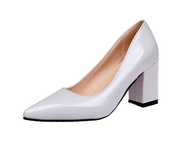 2020 Women Pumps Black High heels Lady Patent leather Thick Single pointed Shoes