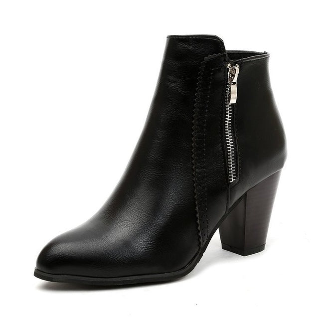 Return Women Ankle Boots Fashion PU leather Boots High heel 8cm Ladies shoes Side Zipper Short Boots for Women Shoes