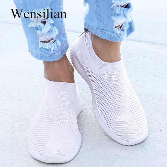Summer Sneakers For Women Knitted Vulcanized Shoes Sock Sneakers Slip On tenis feminino Mesh Breathable Trainers Zapatos Mujer