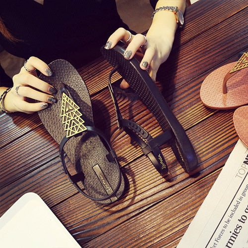 Ipomoea Women Sandals Flip Flops 2020 Summer Flat Shoes Woman Bohemian Sandals Ladies Vacation Beach Sandales Femme SH041401