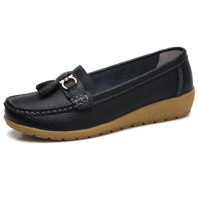 2020 New Women Shoes Loafers Genuine Leather Women Flats Slip On Women's Loafers Spring Flats Female Moccasins Shoes Plus Size